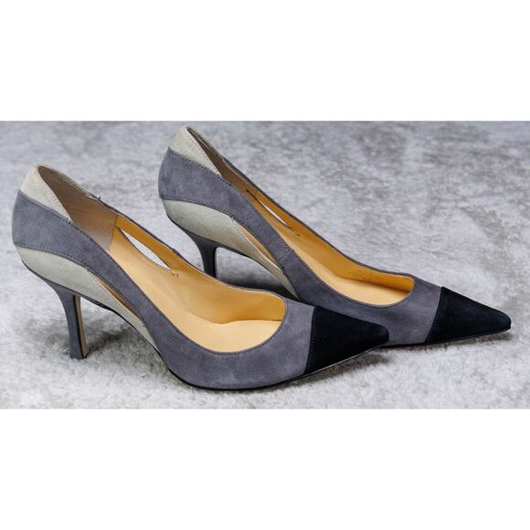 Audrey Brooke Black Gray Suede Cap Toe Heels Pumps Womens Size 8.5 - Picture 5 of 16
